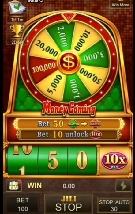 money coming slot mobile interface