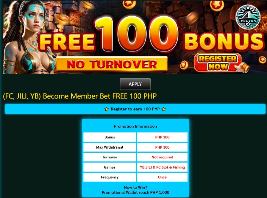 Sample of new member register free 100 no deposit bonus Philippines