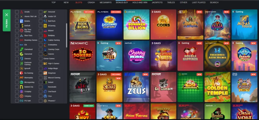 Slot game providers at Bons casino